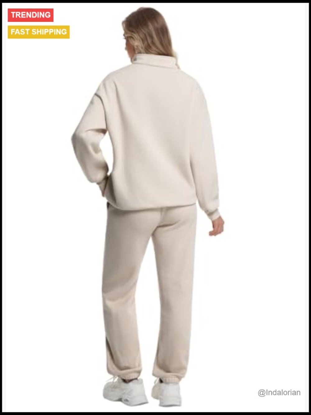 Women's 2 Piece Lounge Set Half Zip Pullover Baggy Sweatpants with Pockets - Picture 5 of 6